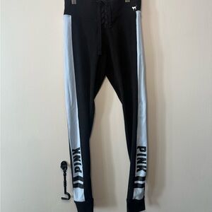 2016 Victoria's Secret PINK Black Yoga Leggings – Blue Stripe & Corset Waist